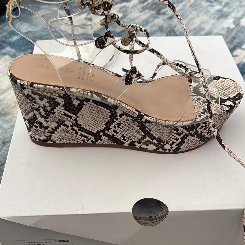 Aldo Black and Cream Wedges with Platform Sole